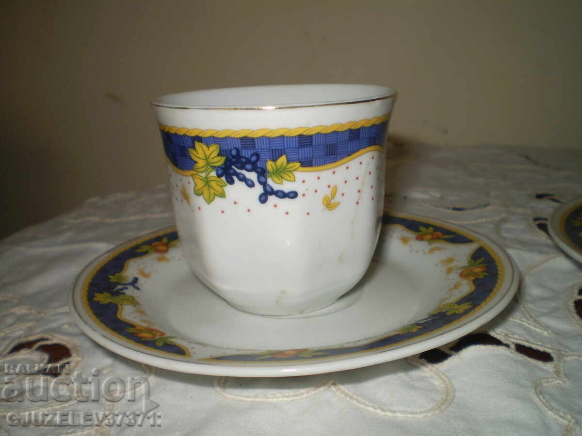 Set of coffee cups Bulgarian porcelain blue stripe gold - 7 Set of coffee cups Bulgarian porcelain blue stripe gold - 7