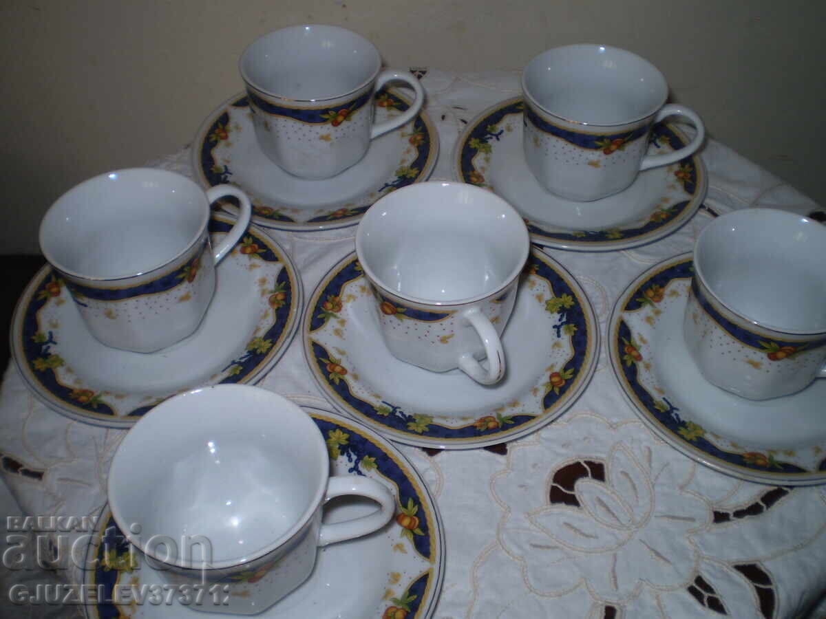 Set of coffee cups Bulgarian porcelain blue stripe gold Set of coffee cups Bulgarian porcelain blue stripe gold