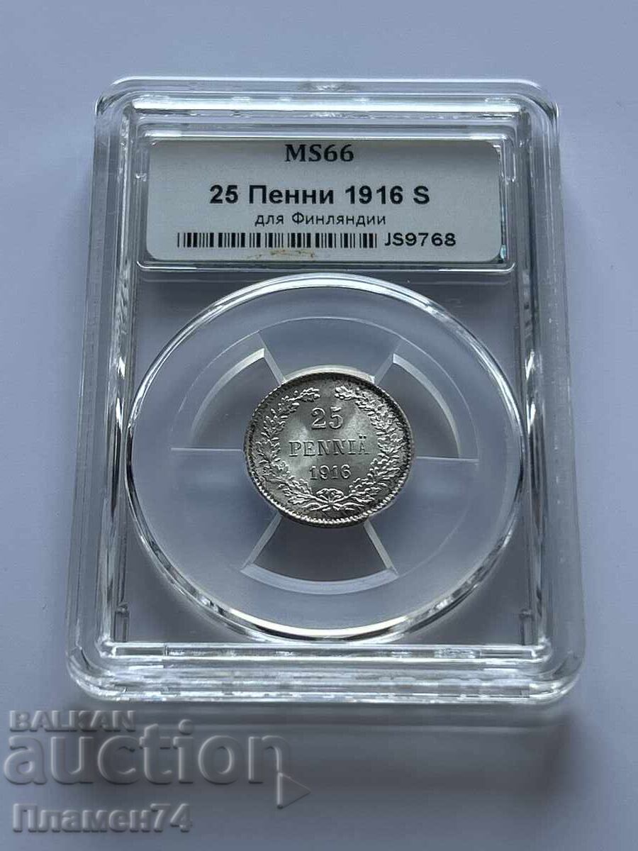 25 пенни 1916 S MS66 Финландия 25 пенни 1916 S MS66 Финландия