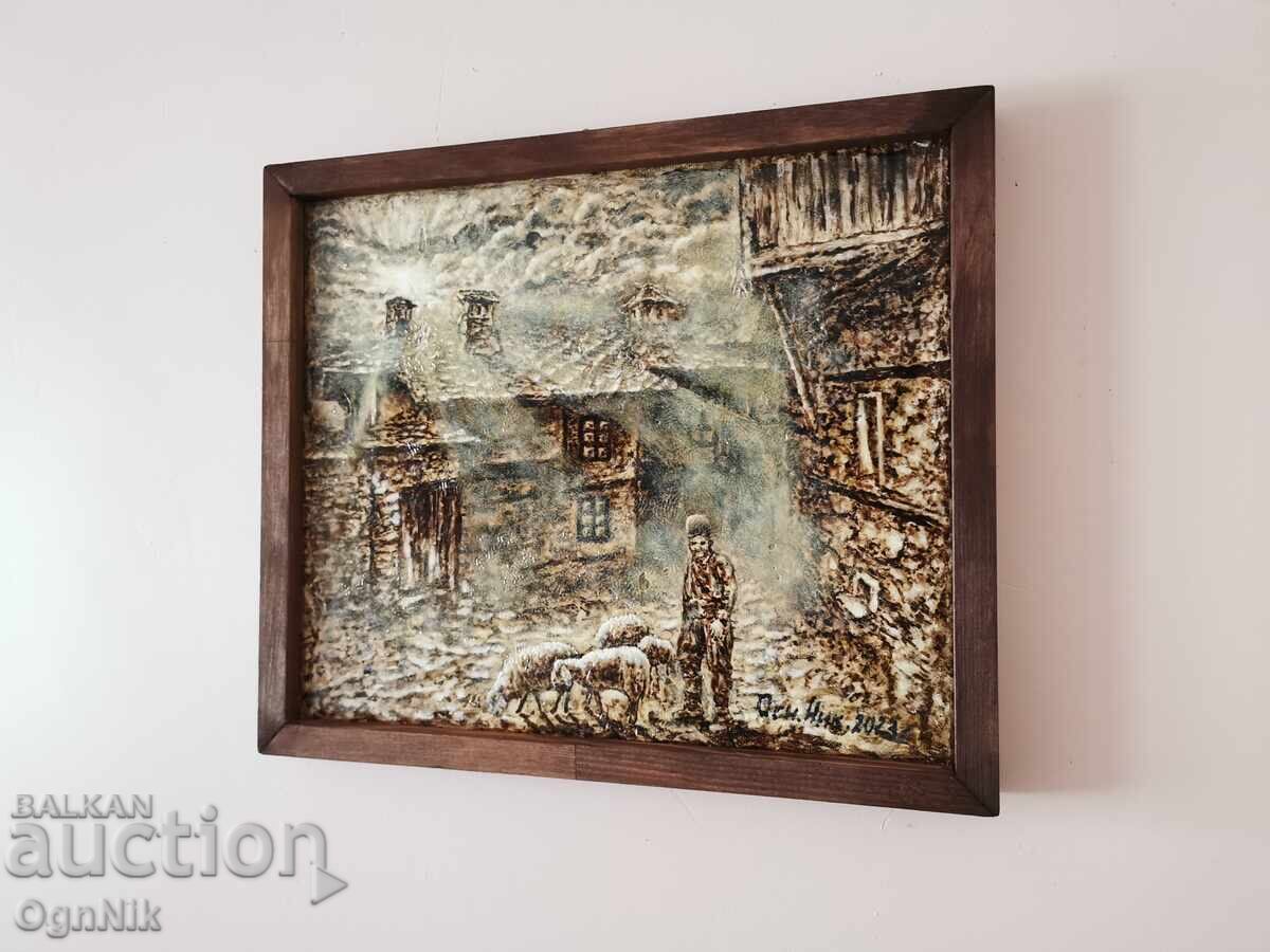 Δημοπρασία Ζωγραφιά σε καμβά Αγροτικό πρωινό με πρόβατα