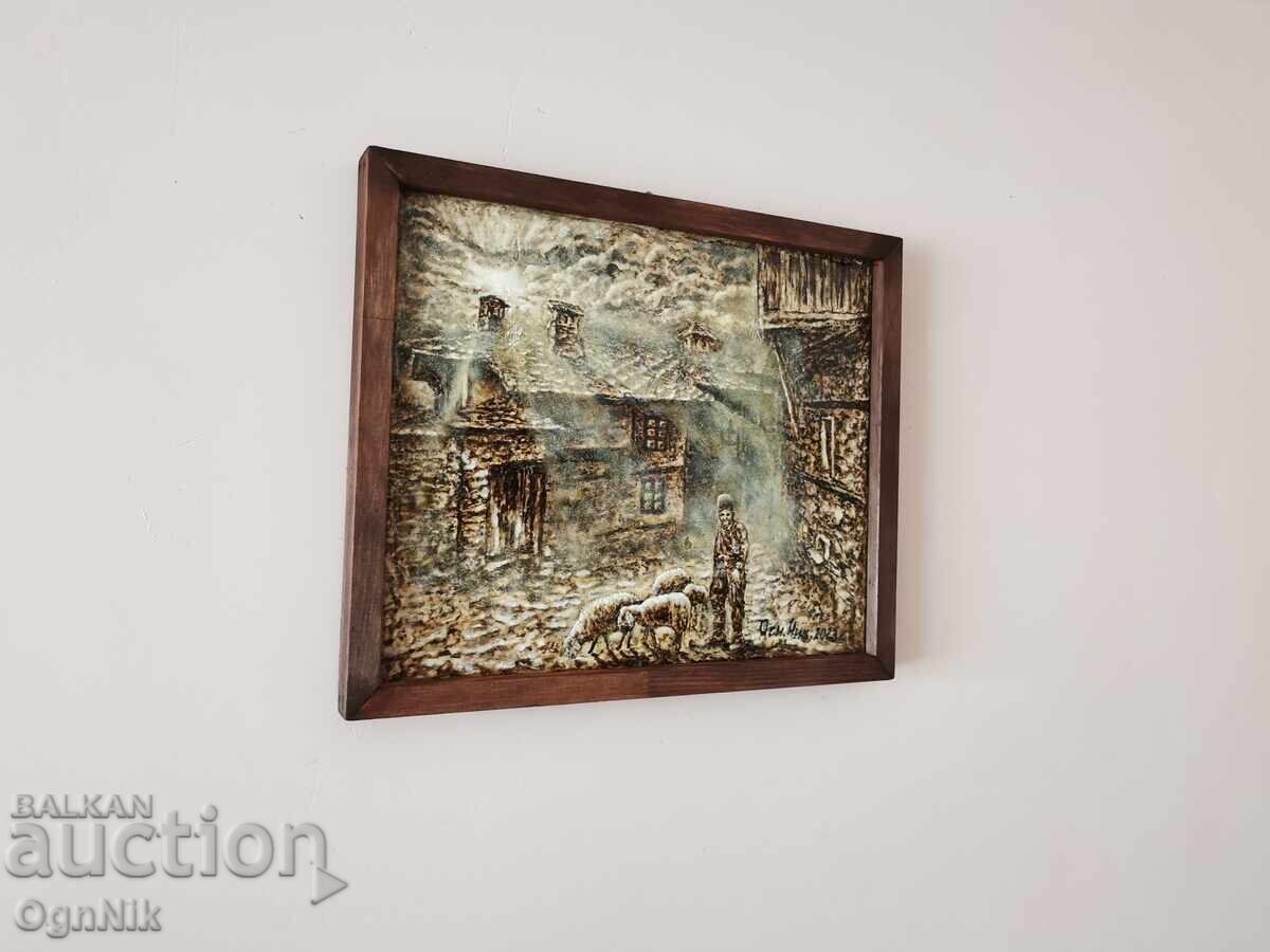 Παράδοση Ζωγραφιά σε καμβά Αγροτικό πρωινό με πρόβατα