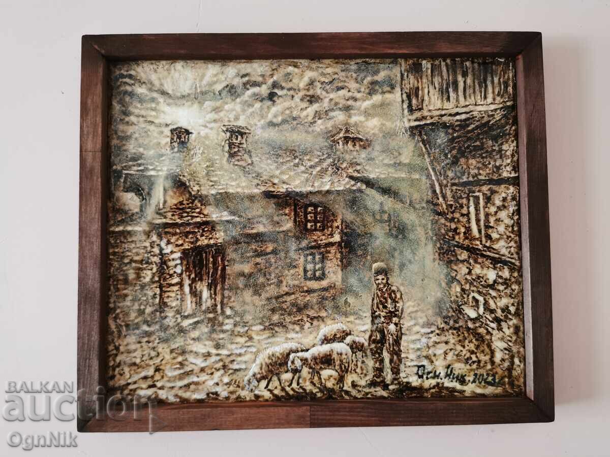 Ζωγραφιά σε καμβά Αγροτικό πρωινό με πρόβατα