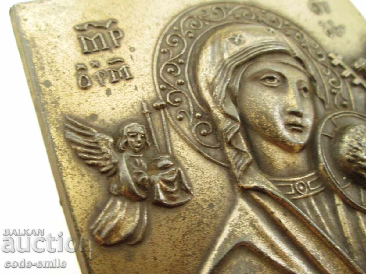Стара настолна метална икона на Св. Богородица с Младенеца - 5