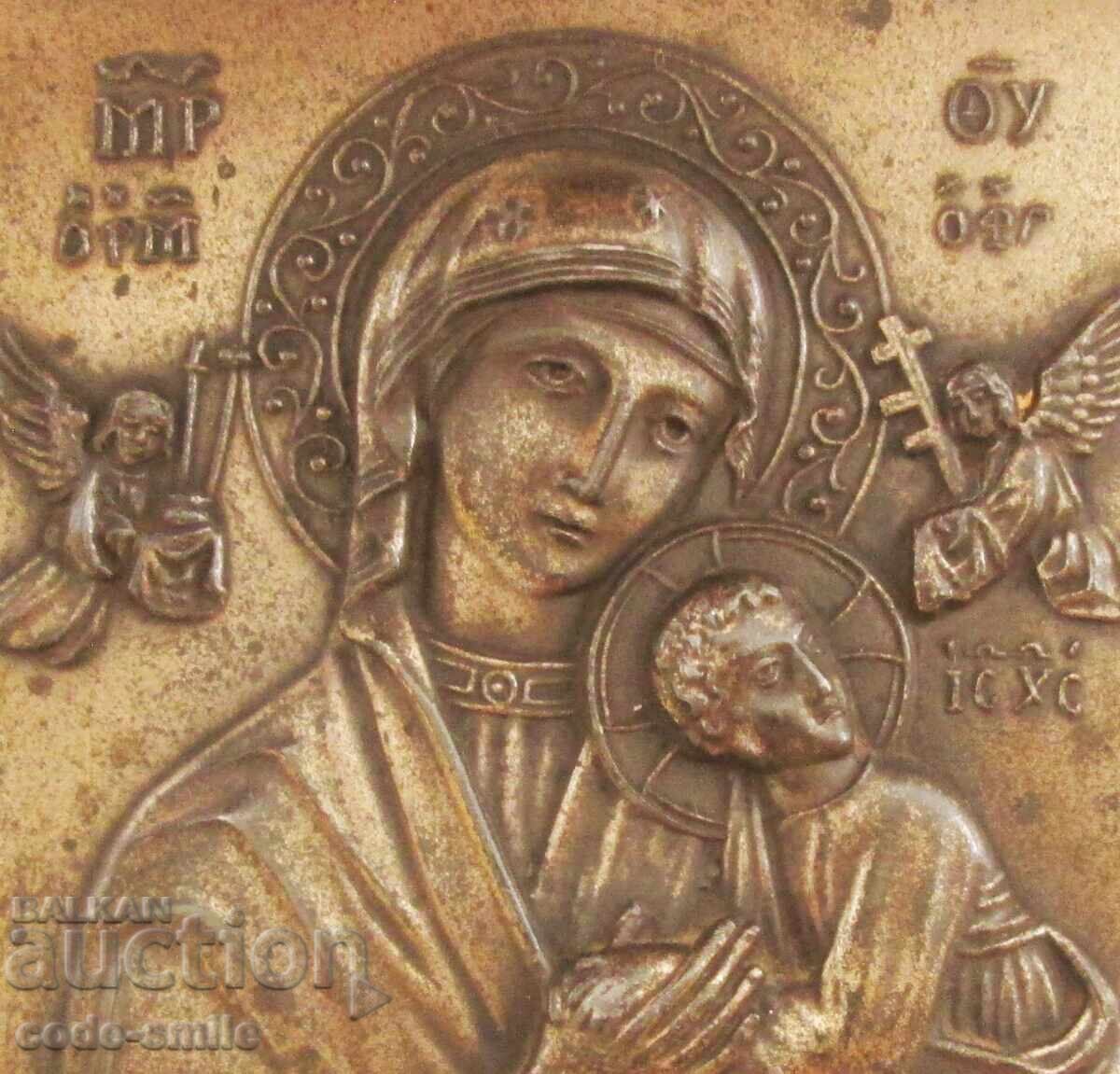 Стара настолна метална икона на Св. Богородица с Младенеца - 6