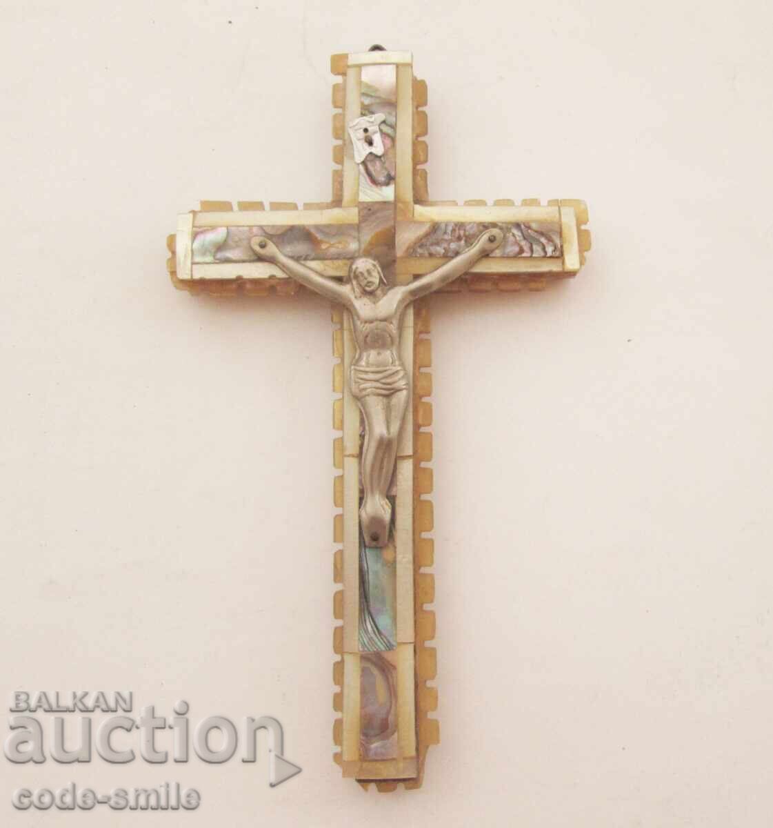 Large, old, mother-of-pearl religious cross, wood and mother-of-pearl, Jerusalem with price 80.00 BGN | € 40.90