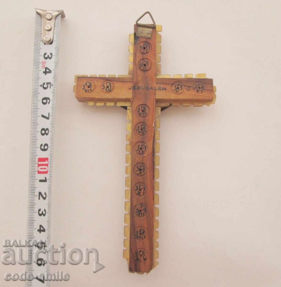 Large, old, mother-of-pearl religious cross, wood and mother-of-pearl, Jerusalem - 6