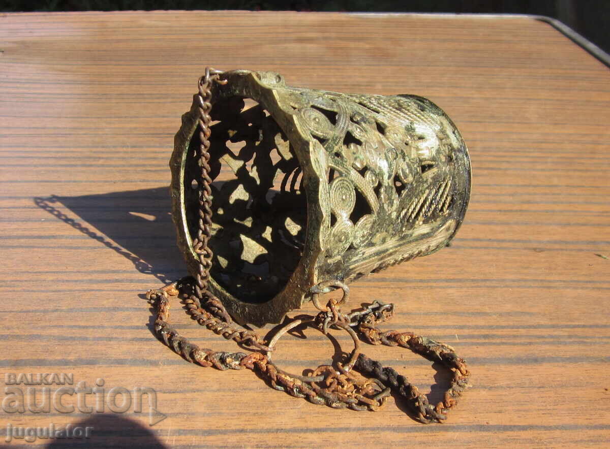 старинно Българско Възрожденско домашно бронзово кандило - 6 старинно Българско Възрожденско домашно бронзово кандило - 6