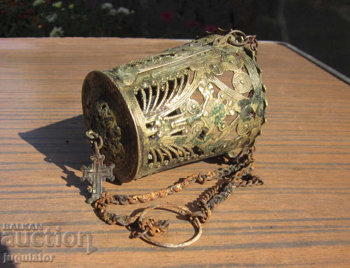 старинно Българско Възрожденско домашно бронзово кандило - 7 старинно Българско Възрожденско домашно бронзово кандило - 7