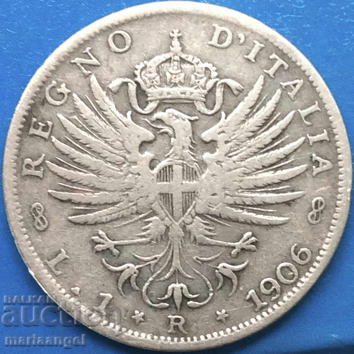 1 Λίρα 1906 Ιταλία Σαβοΐας Βίκτωρ Εμμανουήλ Γ' ασήμι - 6