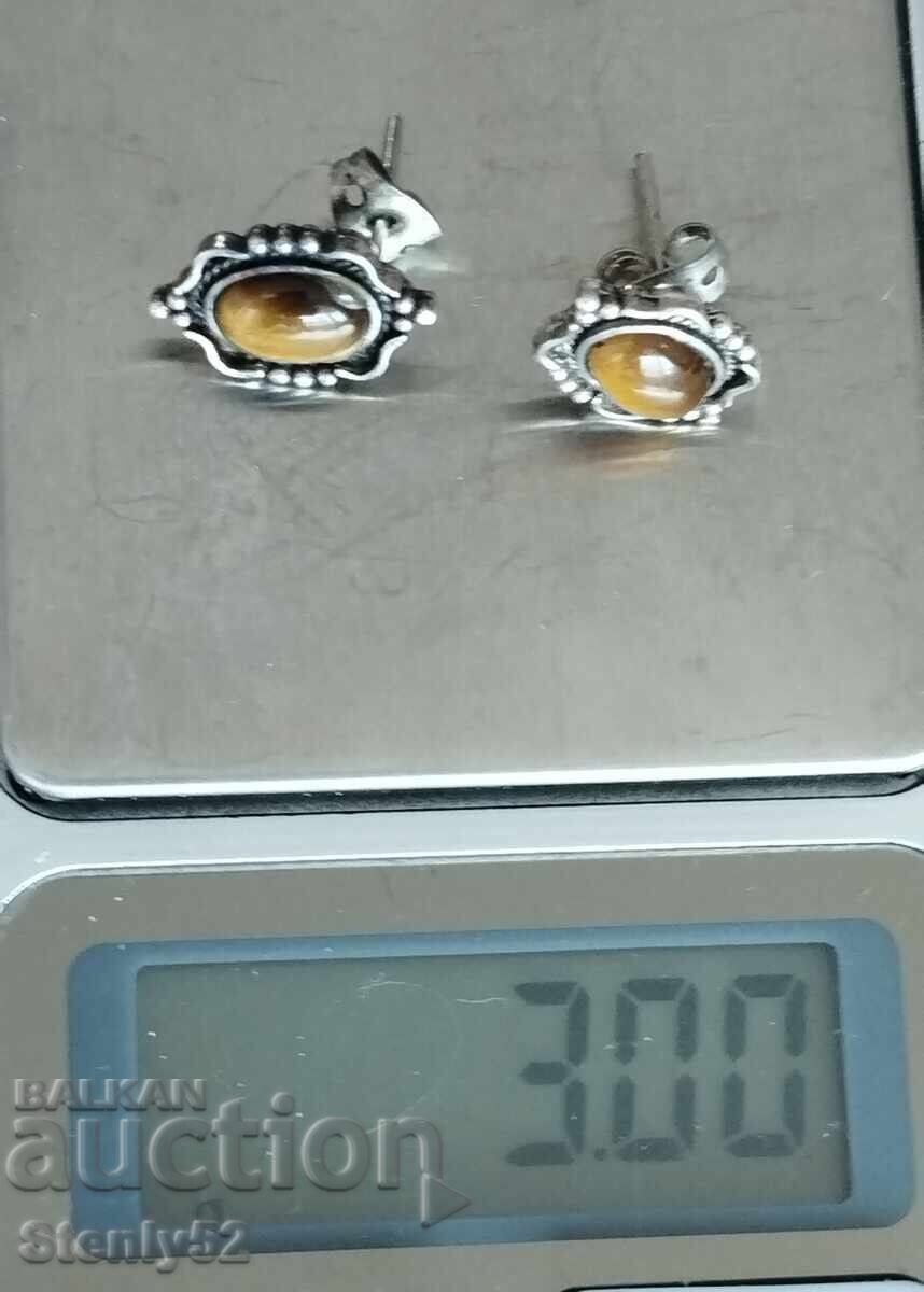 Ασημένια σκουλαρίκια 3 γρ. πέτρα Μάτι της τίγρης Ασημένια σκουλαρίκια 3 γρ. πέτρα Μάτι της τίγρης