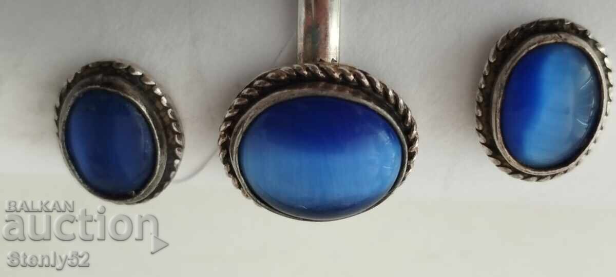Δημοπρασία Σετ Ασημένια Σκουλαρίκια με Δαχτυλίδι 5.38 γρ. μπλε πέτρα