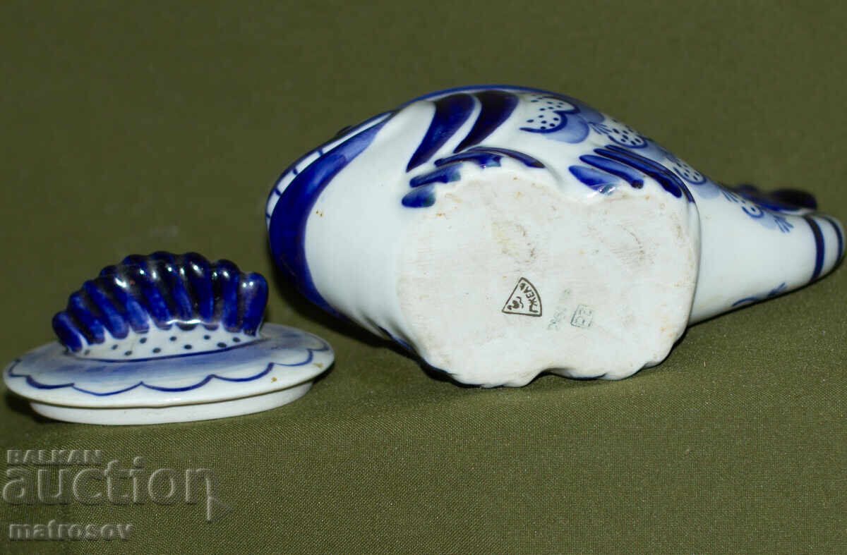 Russian porcelain teapot, fish, Gzhel - 5