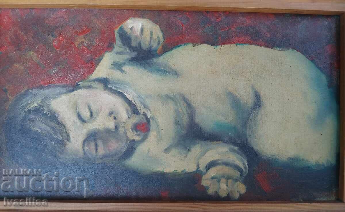Tablou vechi cu bebeluș cu preț 50.00 BGN | € 25.56 Tablou vechi cu bebeluș cu preț 50.00 BGN | € 25.56