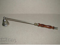 Candle snuffer, silver-plated brass, wooden handle, excellent condition