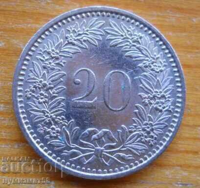 20 centimes (rapenă) 1984 - Elveția 20 centimes (rapenă) 1984 - Elveția