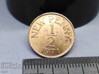 1/2 ΠΕΝΗ, νησί Τζέρσεϊ 1971, νόμισμα, νομίσματα