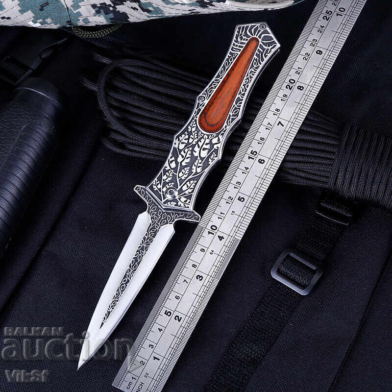 Folding knife with engraved handle and dagger-style blade 95x230 with price 22.50 BGN | € 11.50 Folding knife with engraved handle and dagger-style blade 95x230 with price 22.50 BGN | € 11.50