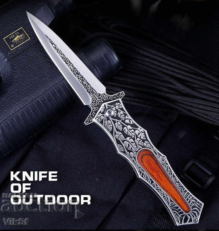 Folding knife with engraved handle and dagger-style blade 95x230 Folding knife with engraved handle and dagger-style blade 95x230