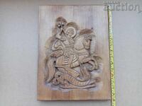 Sfântul Gheorghe ucide balaurul icoană sculptură în lemn operă de artă