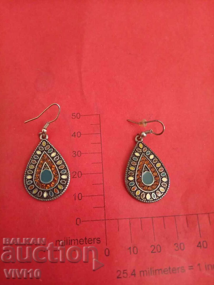 Antique earrings with enamel and stones Antique earrings with enamel and stones