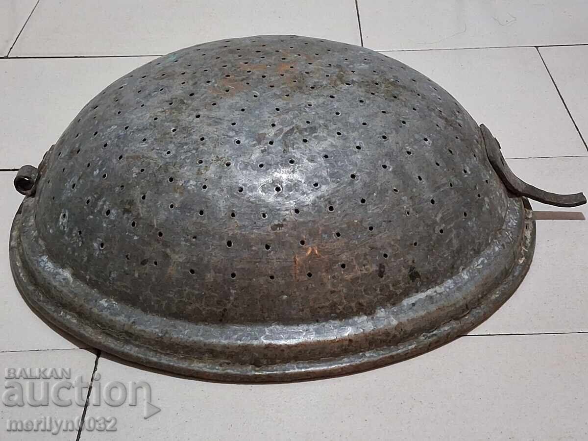 Licitație strecuratoare veche de cupru oala de cupru, ceaun cu strecuratoare ceaun cazan