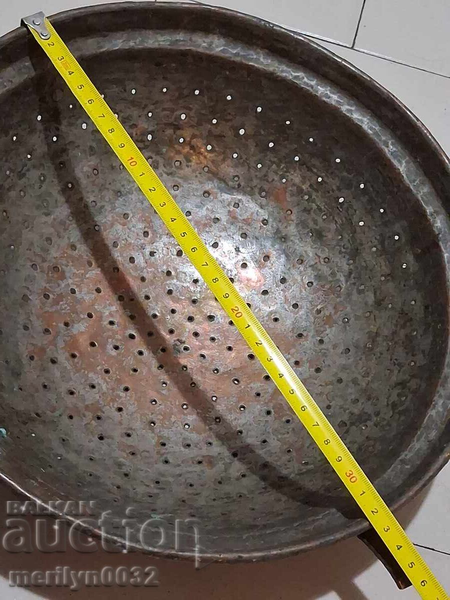 strecuratoare veche de cupru oala de cupru, ceaun cu strecuratoare ceaun cazan - 6