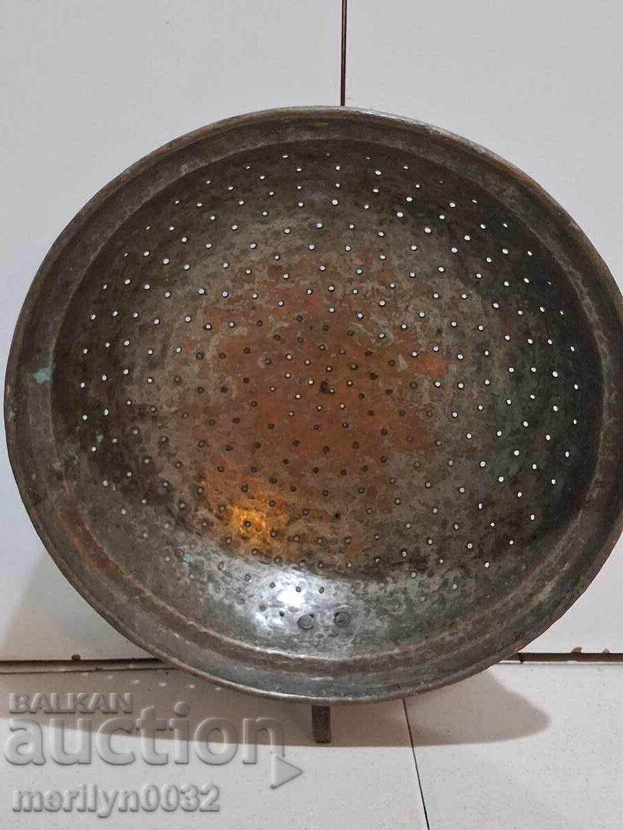 strecuratoare veche de cupru oala de cupru, ceaun cu strecuratoare ceaun cazan - 7