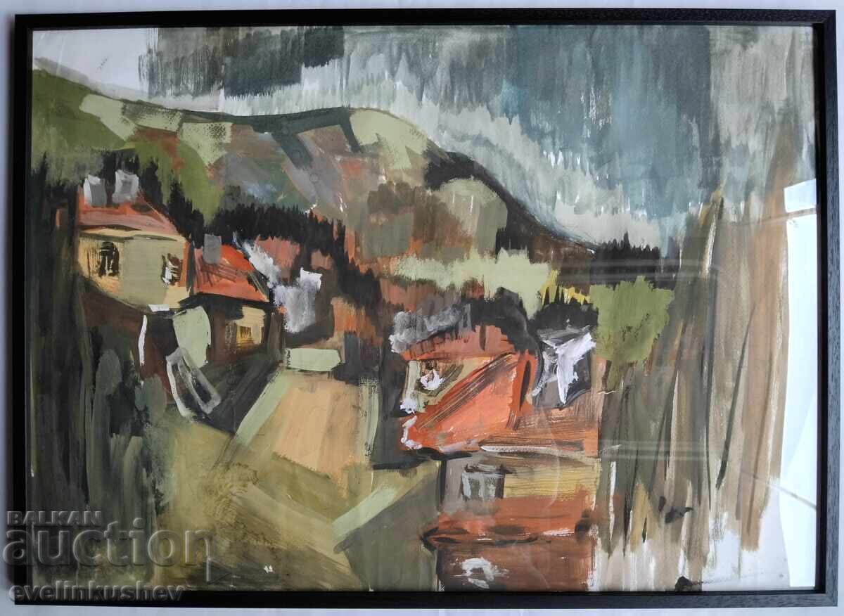 Acuarelă veche de maestru pictată cu acuarele pe carton - 5 Acuarelă veche de maestru pictată cu acuarele pe carton - 5