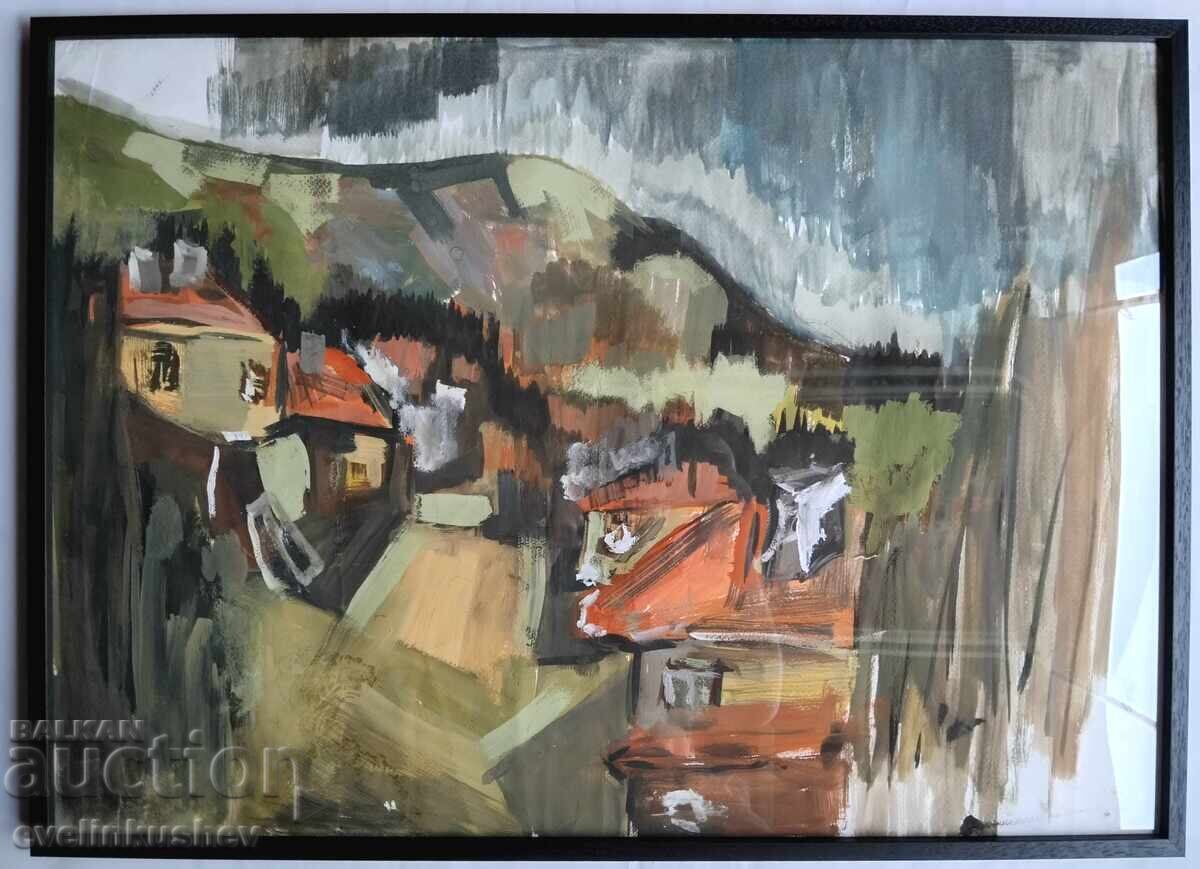 Acuarelă veche de maestru pictată cu acuarele pe carton Acuarelă veche de maestru pictată cu acuarele pe carton