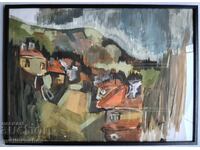 Old master watercolor painting with watercolors on cardboard