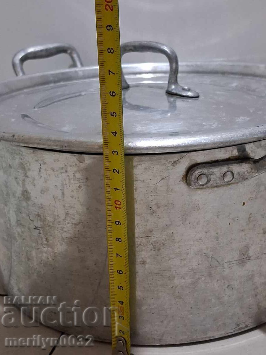 Old branded pot with lid, aluminum, 40s, kitchenware - 6