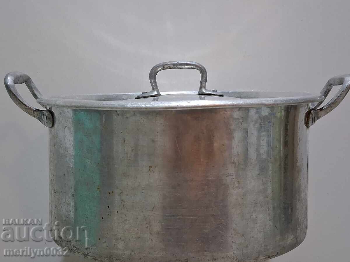 Old branded pot with lid, aluminum, 40s, kitchenware - 7
