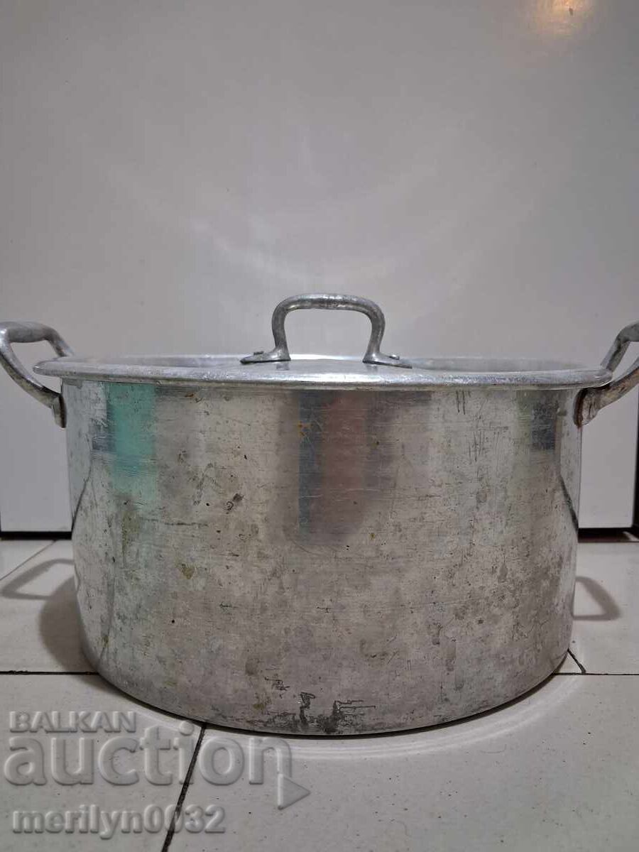 Old branded pot with lid, aluminum, 40s, kitchenware
