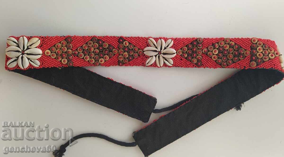 Centură vintage cu mărgele roșii coral - 5