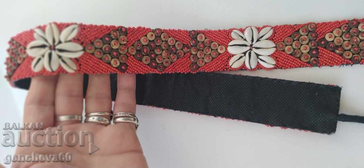 Centură vintage cu mărgele roșii coral - 7