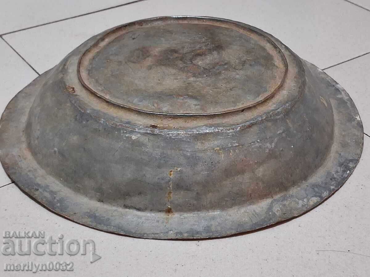 Αρχαίο κασσιτερωμένο πιάτο, πιατέλα, τασάκι, χάλκινο δοχείο, χάλκινο με τιμή 49.00 BGN | € 25.05