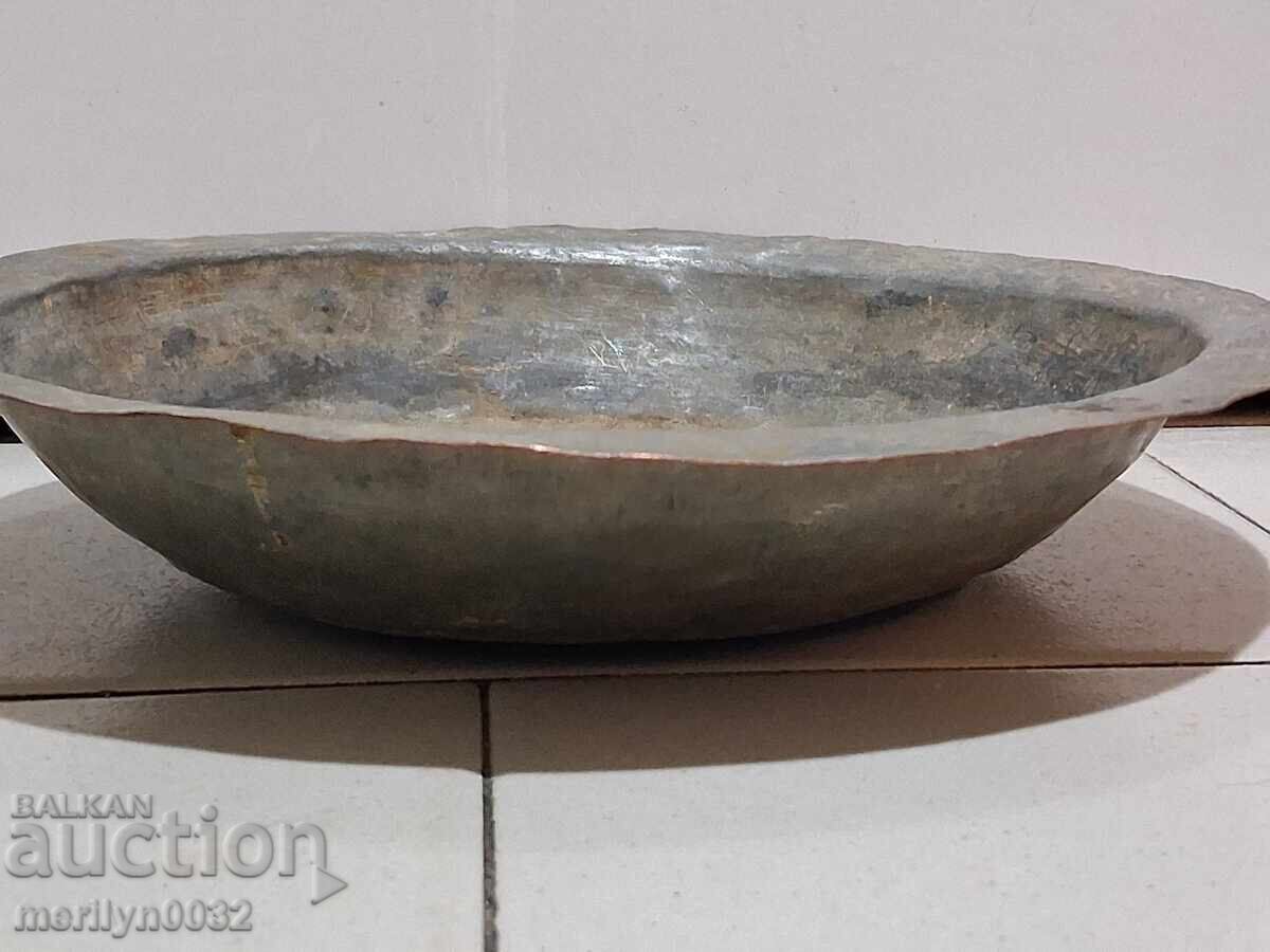 Παράδοση Αρχαίο κασσιτερωμένο πιάτο, πιατέλα, τασάκι, χάλκινο δοχείο, χάλκινο