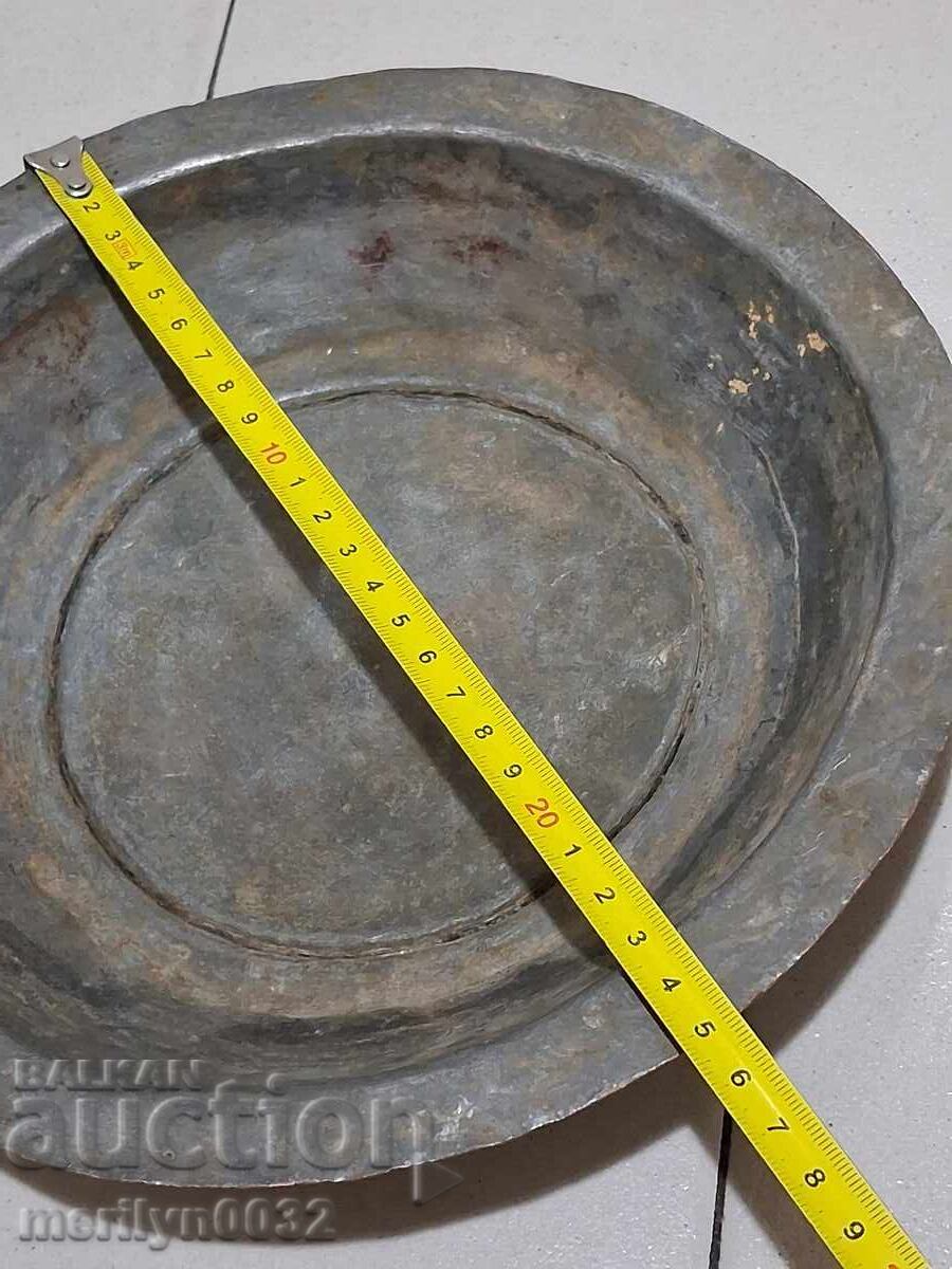 Αρχαίο κασσιτερωμένο πιάτο, πιατέλα, τασάκι, χάλκινο δοχείο, χάλκινο - 5