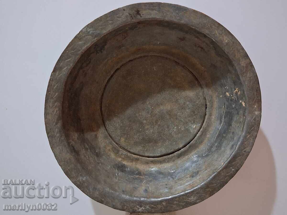 Αρχαίο κασσιτερωμένο πιάτο, πιατέλα, τασάκι, χάλκινο δοχείο, χάλκινο - 6