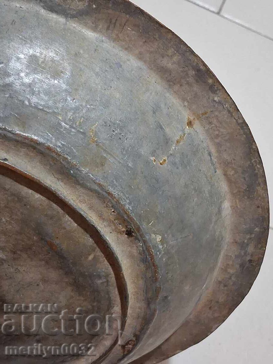 Αρχαίο κασσιτερωμένο πιάτο, πιατέλα, τασάκι, χάλκινο δοχείο, χάλκινο - 7