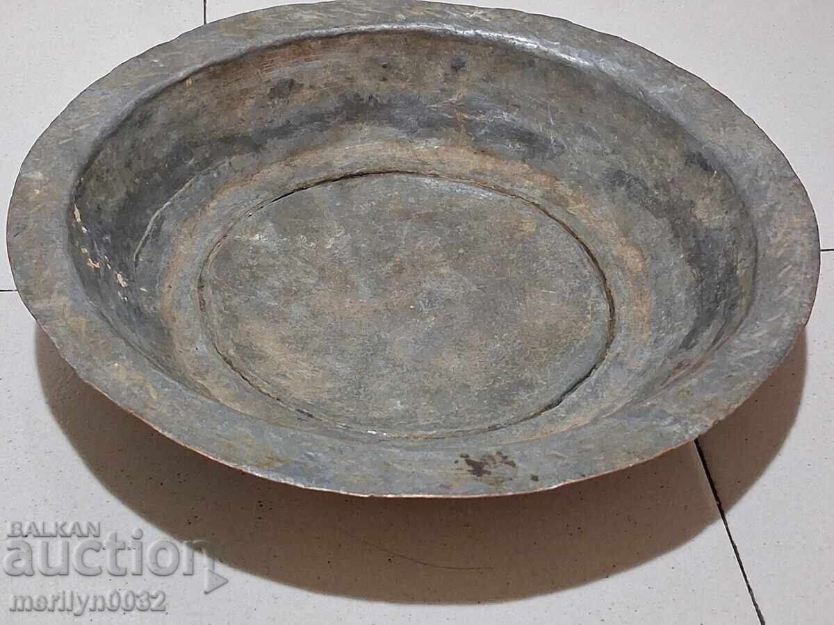 Αρχαίο κασσιτερωμένο πιάτο, πιατέλα, τασάκι, χάλκινο δοχείο, χάλκινο