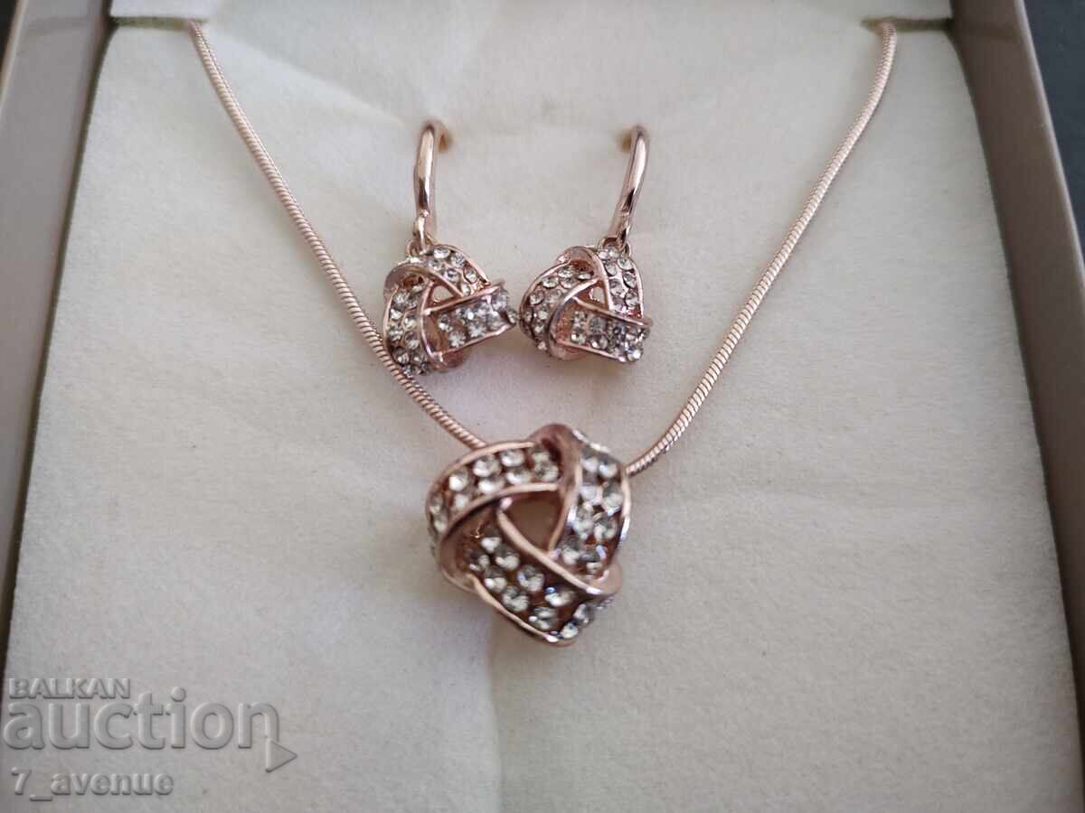 Σκουλαρίκια, κολιέ κόσμημα, σετ ροζ χρυσό 22.08.25