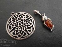 Medalion pandantiv 2 bucăți, 1 buc. Cu chihlimbar și argint 22.08.25