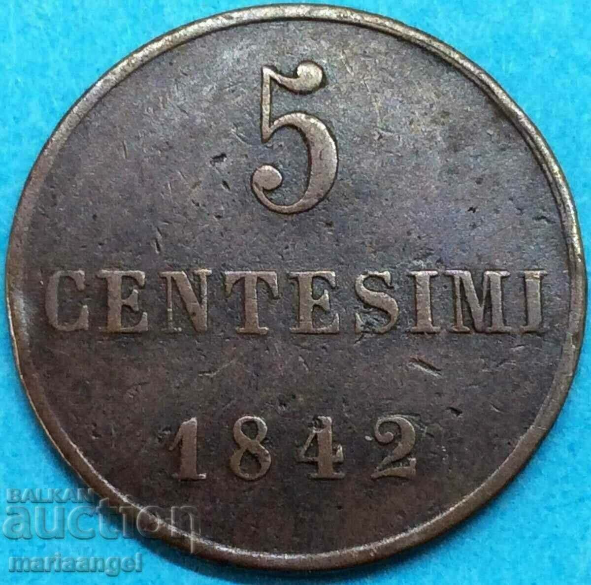 5 centesimi 1842 Ιταλία Σαρδηνία τύπου «4 κεφάλια» σπάνιο με τιμή 102.00 BGN | € 52.15