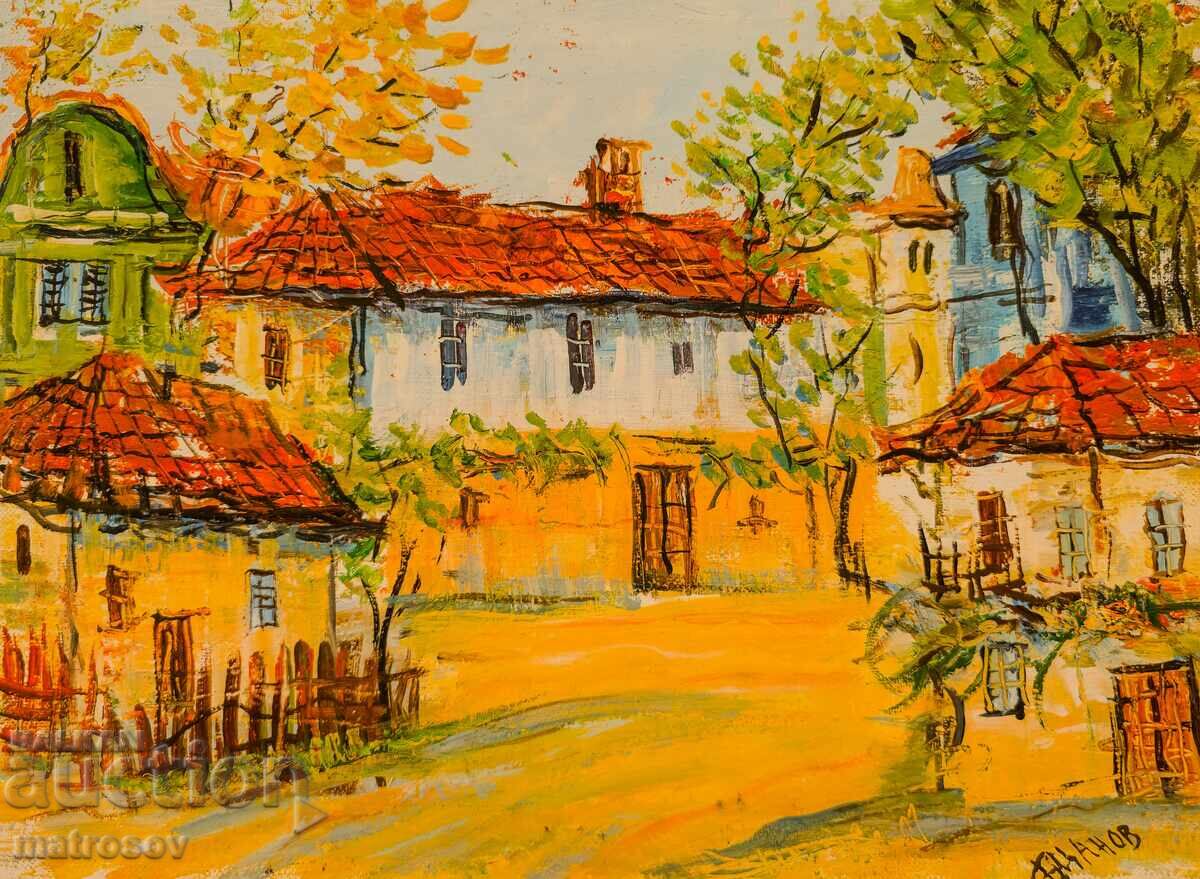 Boris Tsanov, oil painting, rural landscape with price 300.00 BGN | € 153.39