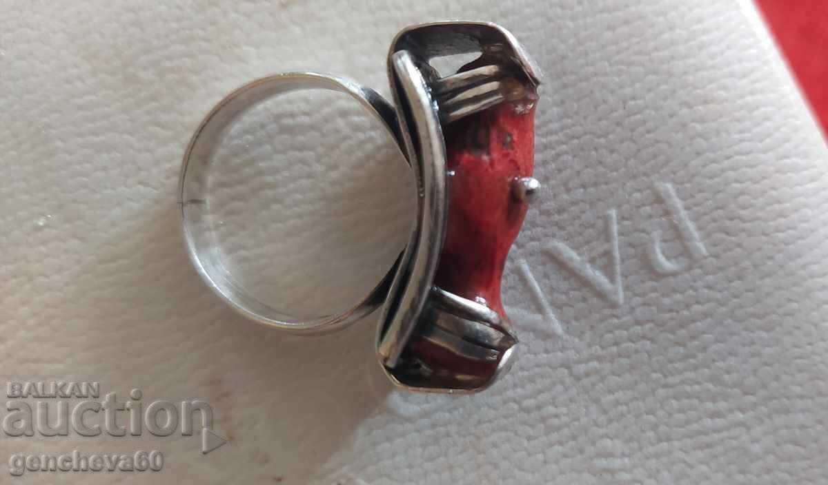 Inel superb din argint cu coral roșu/autor - 5 Inel superb din argint cu coral roșu/autor - 5