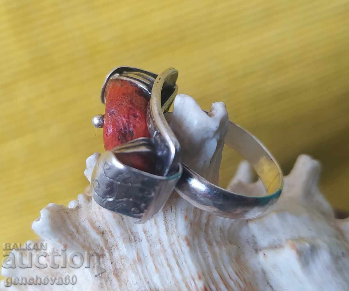 Gorgeous silver ring with red coral