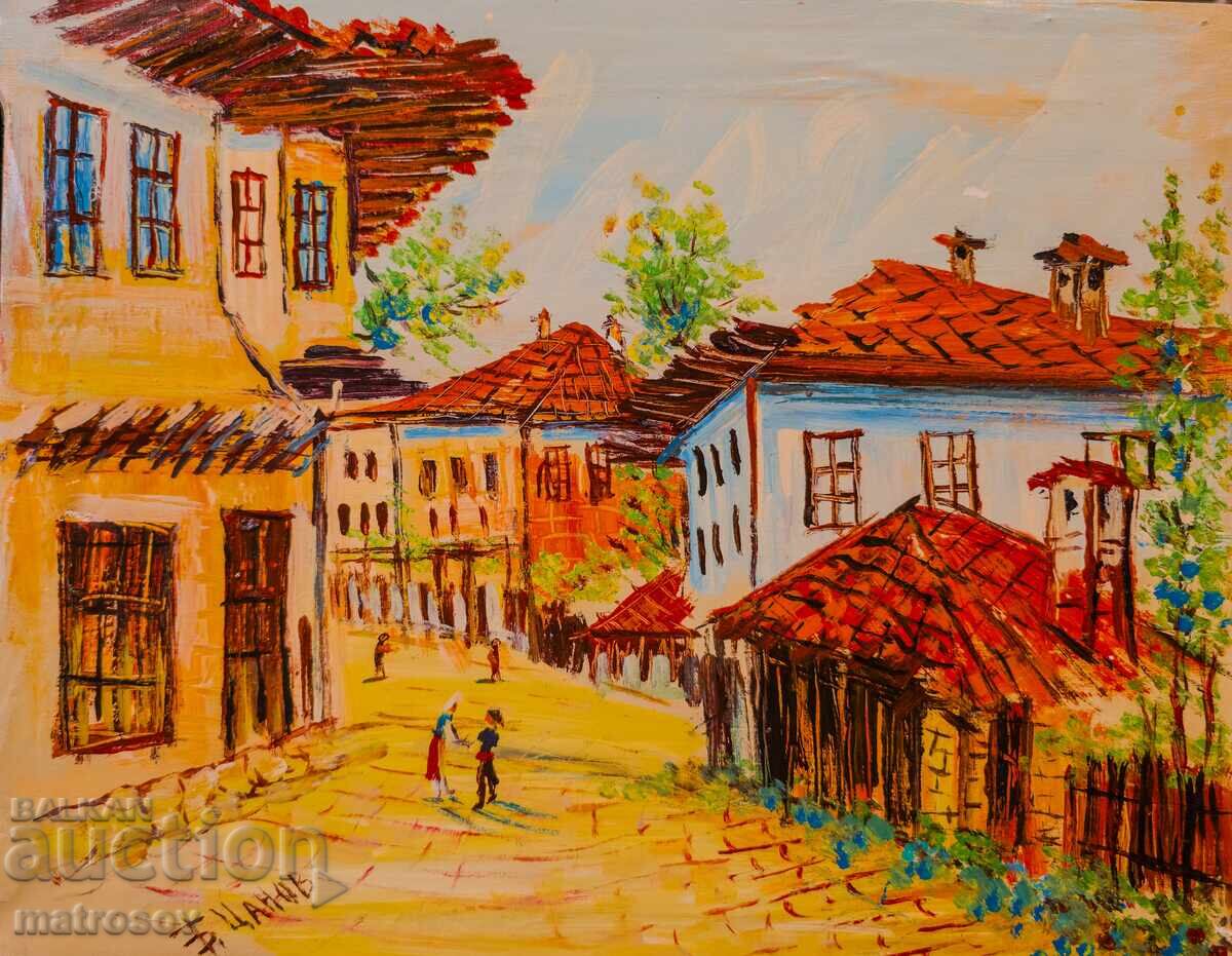 Boris Tsanov, oil painting, rural landscape with price 300.00 BGN | € 153.39