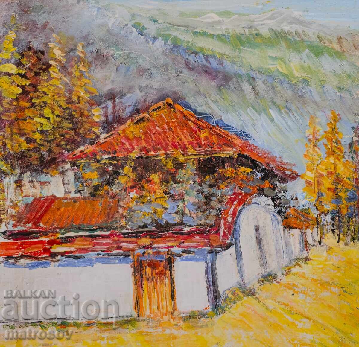Μπόρις Τσάνοφ, ελαιογραφία, τοπίο με σπίτι με τιμή 300.00 BGN | € 153.39