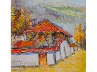 Boris Tsanov, tablou în ulei, peisaj cu casă